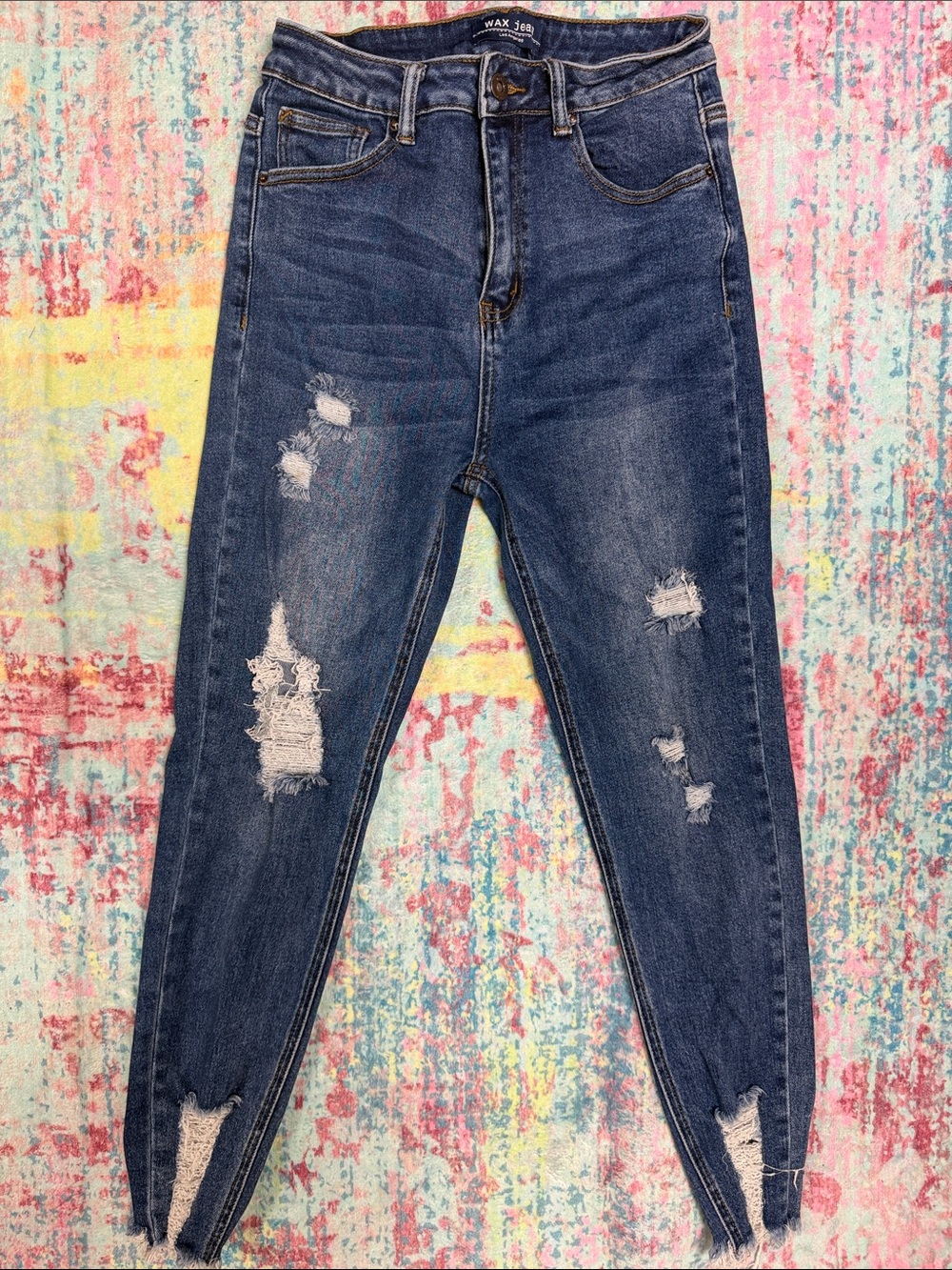 Wax Jean High-Rise Distressed Dark Blue Jeans